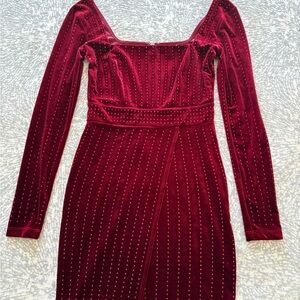Windsor Deep Red Studded Long Sleeve Dress